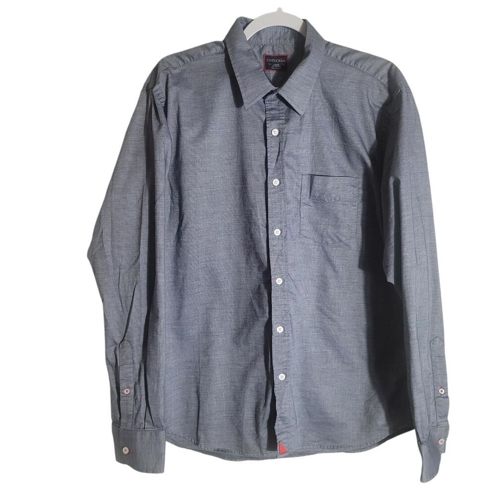 UNTUCKit Chambray Button Front‎ Shirt Men's Size Large Blue Business Casual